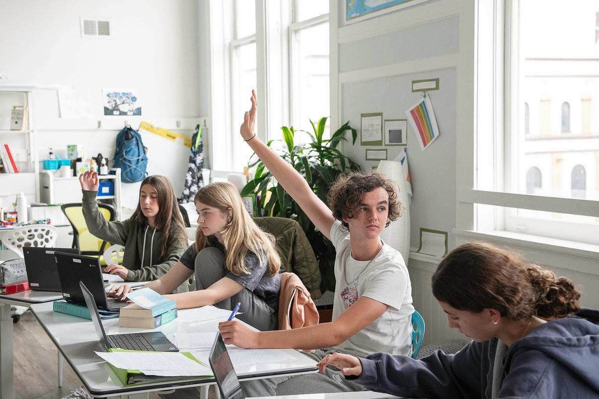 Middle school students in a language class