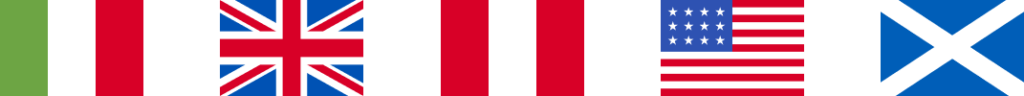 Flags of Italy, the United Kingdom, Peru, the United States and Scotland
